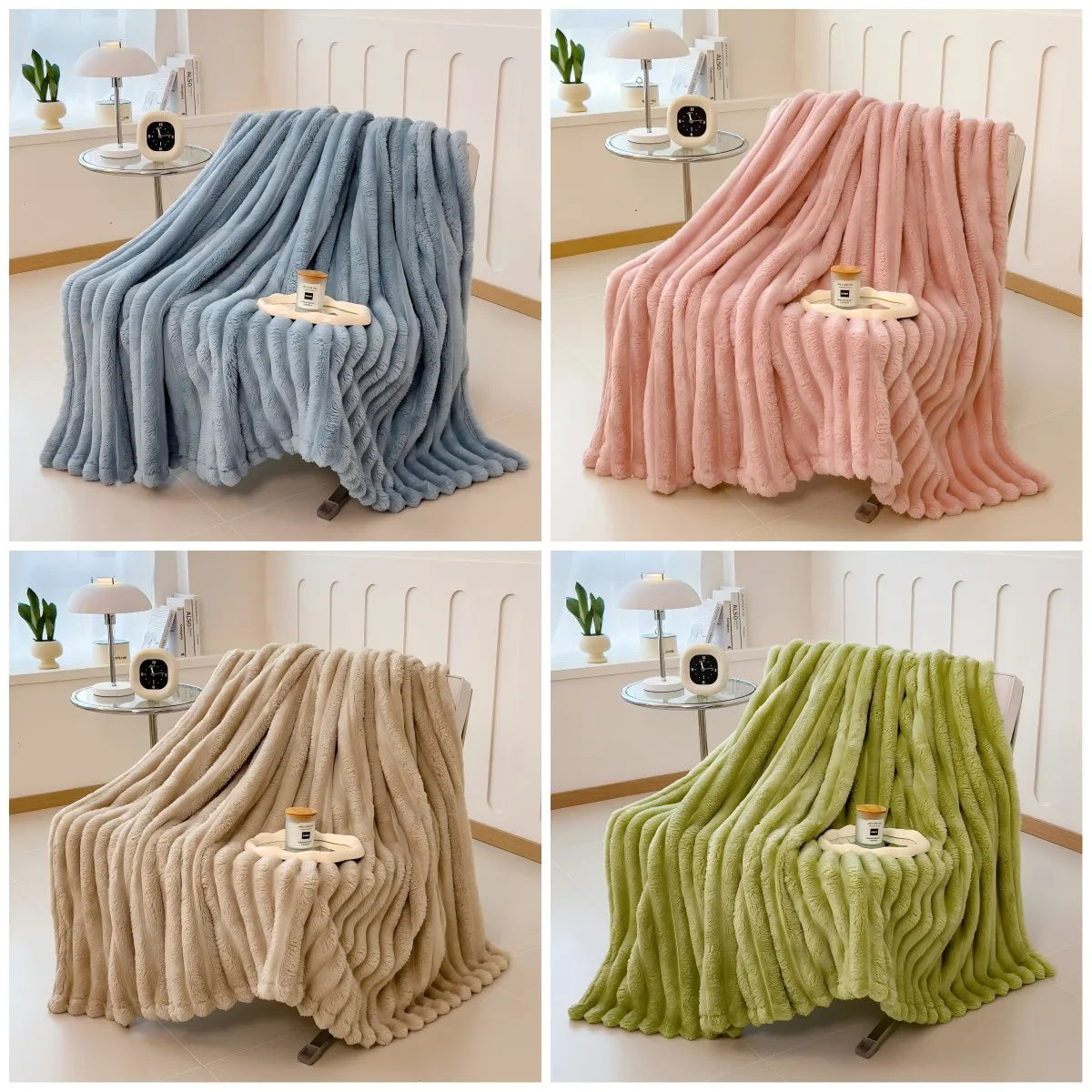 Striped Coral Fleece Blanket – Soft Multipurpose Throw for Bed, Sofa & Pets